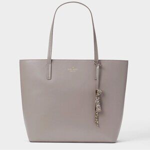 Kate Spade Karla Cityscape Gray Smooth Leather Tote & Bow Charm NWOT Lined Int.